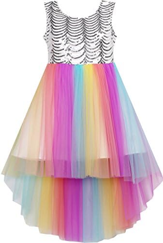 Sunny Fashion Flower Girls Dress Colorful Sequin Mesh Party Wedding Bridesmaid Size 6