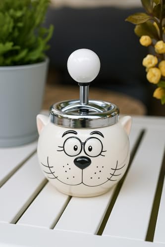 Posacenere in ceramica a forma di gatto carino con coperchio girevole novità posacenere senza fumo per casa, ufficio, patio, durevole e facile da pulire (JR5012)