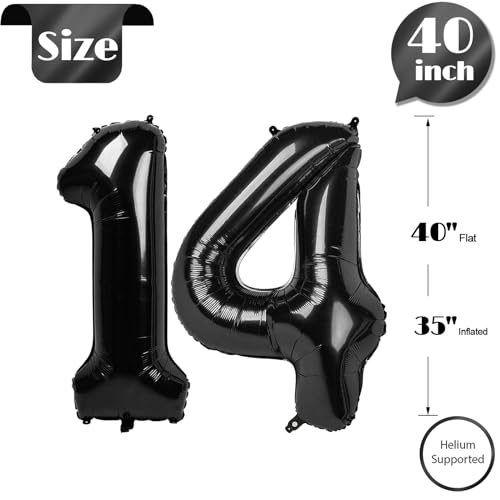 Image of Black Number 14 Balloon 40 Inch, 14th Birthday Party Decorations, Giant 14 Foil Balloon for Party Supplies