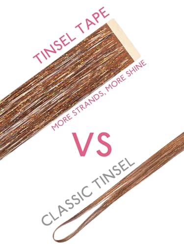 Image of WENNALIFE Hair Tinsel Tape in Hair Extensions, Golden Brown 6PCS 24 Inch Invisible Tape in Extensions Quick Install Glitter Tinsel Hair Extensions Sparkle Fairy Party Hair Accessories for Women