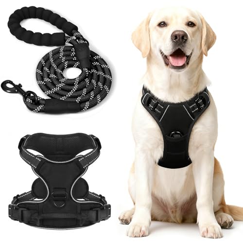 YGVQN Pettorina per Cani Taglia Media con 1.8M Guinzaglio, Comfortevole per Labrador, Golden Retriever, Regolabile & Traspirante, Riflettente per Sicurezza - Ideale Passeggiate e Addestramento (L)