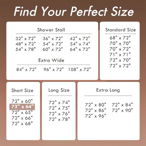 Image of Felisa Short Fabric Shower Curtain Liner with 6 Magnets,72 Width x 64 Length, Waterproof & Hotel Quality Shower Liner for Bathroom,Soft Cloth,Machine Washable,White,Cortinas de Bano