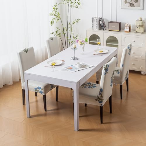 Image of House of Quirk Elastic Chair Cover Stretch Removable Washable Short Dining Chair Cover Protector Seat Slipcover (Pack of 1, Beige Wildflower)