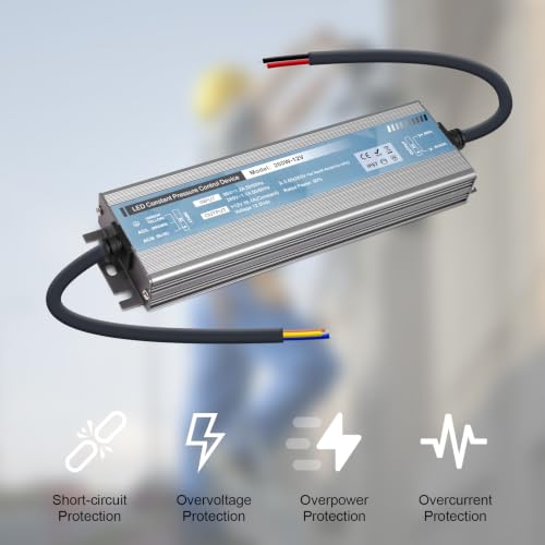 Image of QNNP LED Driver 200 Watts 12V DC Low Voltage Transformer Waterproof IP67 Power Supply Transformer Adapter AC 85V-265V to 12V DC, LED Power Supply for Indoor Outdoor Lighting