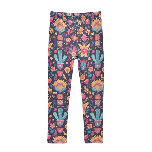 Mexican Fabric Pattern Colorful Kids Baby Girls Athletic Leggings Casual Full Length Workout Pants Gym