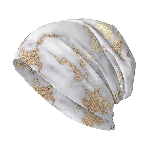 SLEHAGU Westie Dogs - Gorro de Punto Holgado para Hombre y Mujer, diseño Tropical de Verano, Mármol de lámina Dorada Blanca Moderna y Elegante, Talla única
