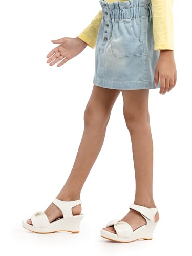 Image of Under Fourteen Girls Pull On Denim Skirt with Satin Lining Lycra Fabric Embroidery Flannel Checks Cotton Pullon Skirt Casual Wear Comfortable Stylish Kids Denim Skirt for Daily