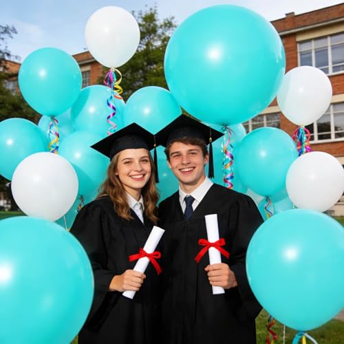 Image of 32Pcs Teal Blue Big Balloons 18 Inch, Round Large Blue Latex Party Balloons for Birthday Wedding Decorations.