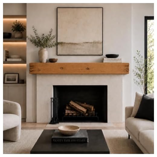 URBANDI Fireplace Mantel, Distressed, Rustic,1 tier Floating Shelf, Modern, Real Wood. (60Lx6Hx8D, Brown)