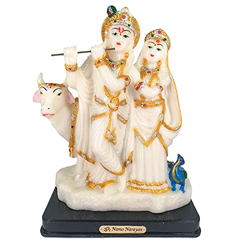 Elegant Lifestyle Radha Krishna, Makhan Chor,Baal Gopal,Radha Krishan Murti, Krishna Idol, Krishnaji Decorative Statue Showpiece for Home Poojan Use Office (Polyresin, Milkey White)