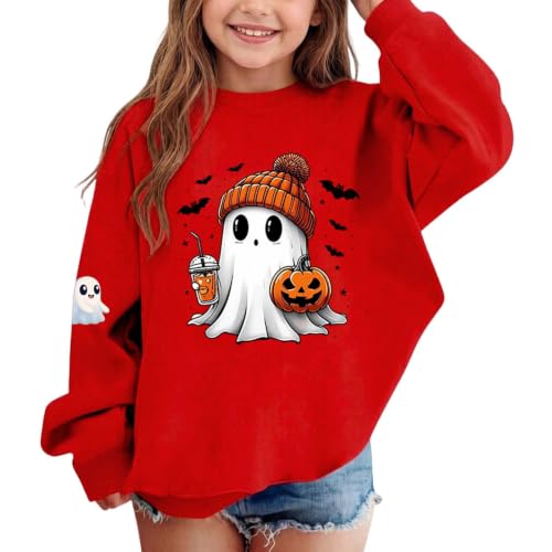 Girls Cute Ghost Knit Hat Pumpkin Drink Halloween Crewneck Sweatshirt - image 4