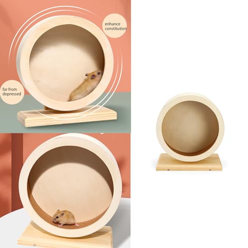 Roue d'exercice silencieuse en bois petit animal hamster souris base stable - 3