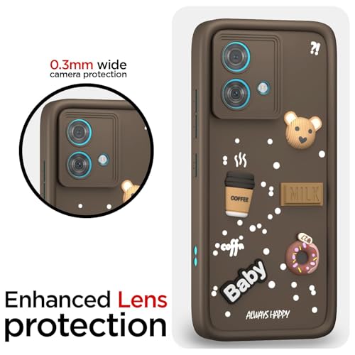 Image of Bintage Cute Fun Ball | Taddy Cartoon 3D Smiley Coffee Cup | Milk Donut | Full Camera Protection Back Cover Compatible for Moto Edge 40 Neo - Brown