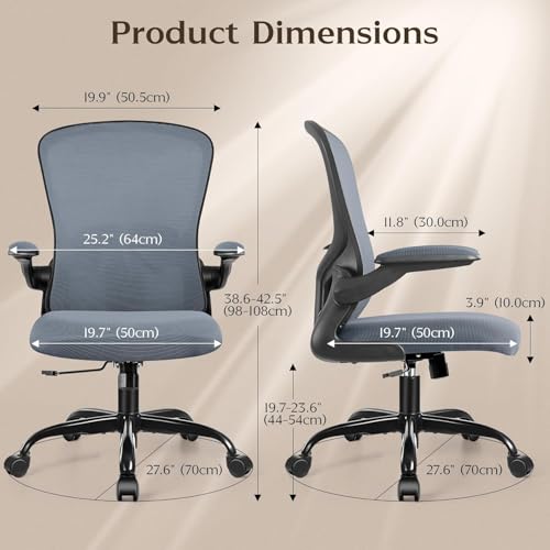 Image of FelixKing Office Desk Chairs, Ergonomic PC Desk Chair with Wheels, Adjustable Lumbar Support and Height, Swivel Computer Chair with Flip-up Armrests, Ergo Mesh Backrest for Working(Dark Gray)