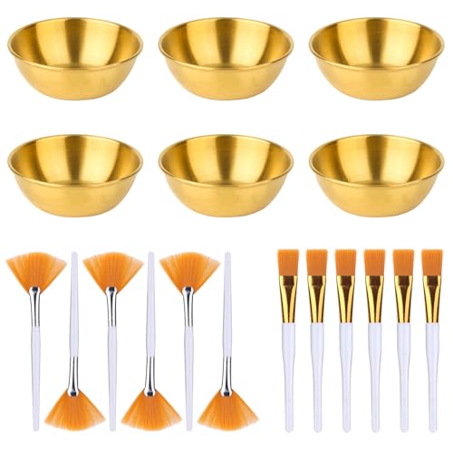 Ensemble de 18 accessoires pour le visage avec bols et pinceaux dorés