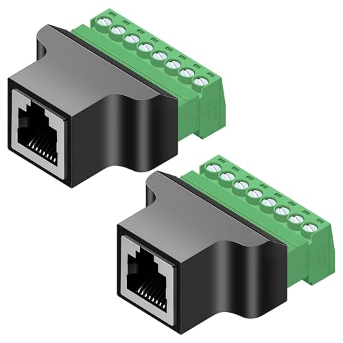 Set med 2 RJ45-honkontakter till 8 skruvstift - nätverkskontakt för digital DVR, robust och säker inlinekopplare