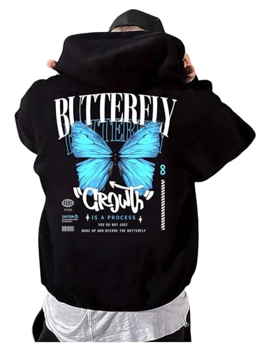 Men's Y2K Hoodie Butterfly Graphic Long Sleeve Street Hooded Sweatshirt with Pocket