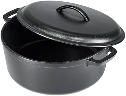 Amazon Basics Round Pre-Seasoned Cast Iron Dutch Oven Pot with Lid and Dual Handles, Heavy-Duty & Large, 7-Quart, Black - Thumbnail 4