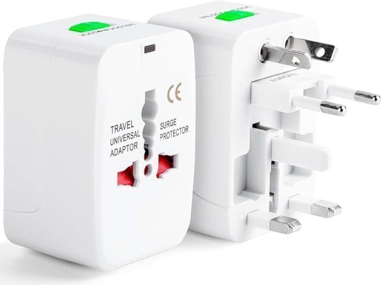universal travel adapter with dual usb charger ports international power adapter all in one travel charger with built in surge protection