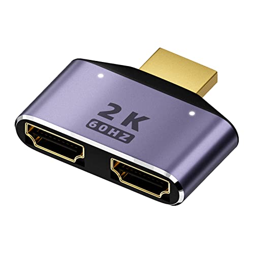 QIANRENON HDMI 1 in 2 Out Splitter Adapter - 2K@60hz HD Display Bi-Directional Selector Switcher - HDMI 1 Male to 2 Female Connector, with LED Light