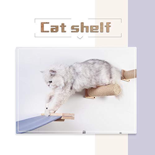 Scurrty Handcrafted Cat Wall Shelf Set, Cat Hammock & Wooden Cat Scratching Post Step, Modern Cat Wall Furniture - Thumbnail 6