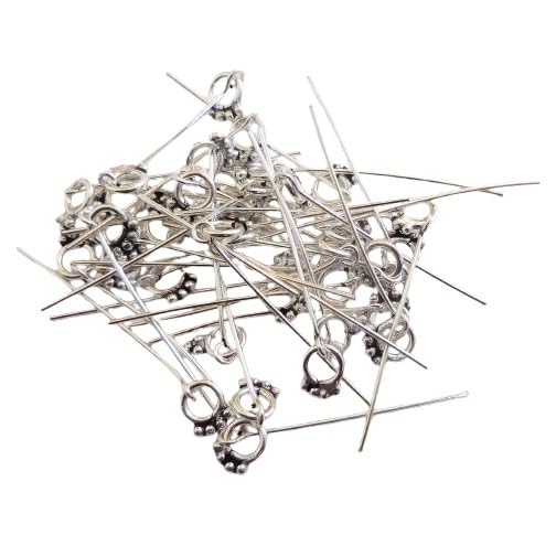 15 Pcs 4 Balls with Ring Head Eye Pin Antique Silver Plated 20 Gauge 2.5 Inch