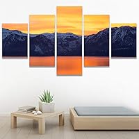 SIGNWIN 5 Panel Canvas Wall Art Coastal Orange Photography Relax/Calm Romantics Sunset Warm for Home Decorations Ready to Hang - 60