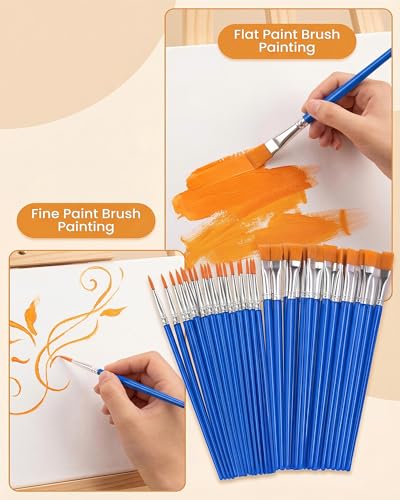 Image of Small Paint Brushes Bulk, 160 Pcs Flat Tip Round Acrylic Paint Brushes for Kids Classroom Acrylic Watercolor Canvas Face Painting Touch Up