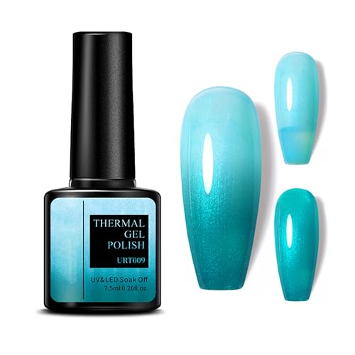 Esmalte de uñas de gel UV que cambia de color, 7,5 ml, cambio de temperatura con efecto brillante, color verde perla, cambia de color, lámpara UV para manicura en casa (verde)