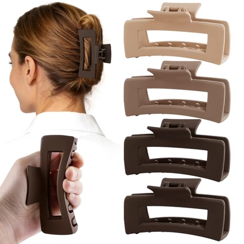 TOCESS Silicone Hair Clip for for Women: Unbreakable & Flexible Large Matte Squishy Claw Clips for Thick/Thin Hair Women 4 Inch 4 Pack Cute Neutral Big Jaw Clips for Car Safe