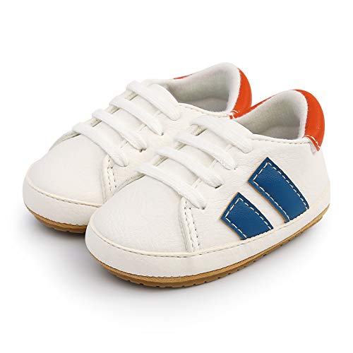 Rvrovic Baby Boys Girls Sneakers Anti-Slip Oxford Loafer Flats Infant Toddler Pu Leather Soft Sole Baby Shoes(12-18 Months,Toddler,0-White&Blue) #TOP1