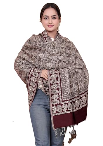 Image of KRITI Paisley Design Woollen Beige Color Shawl For Women