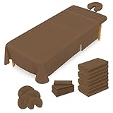 Massage Table Sheets Set – 3 Piece 4 Set, Microfiber Spa Bed Sheets, Cotton-Feel Massage Bed Cover, Wrinkle & Oil Resistant, Soft Accessories for Estheticians – Brown