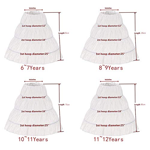 Girls' 3 Hoops Petticoat Full Slip Flower Girl Crinoline Skirt2