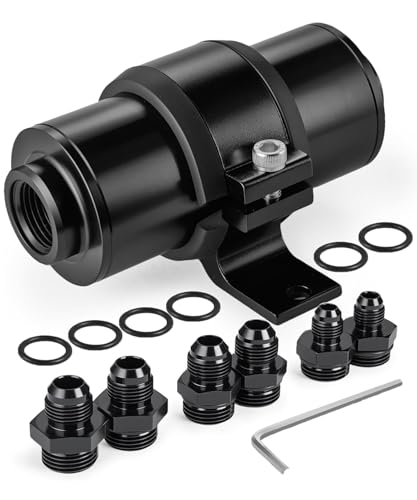 10 Micron Inline Fuel Filter with 6AN 8AN 10AN Adapter 50MM Universal Sleek Mount Bracket Clamp AN6 AN8 AN10 Fittings Aluminum Alloy Stainless Steel 10Micron Gasoline Diesel In-line Fuel Filtration