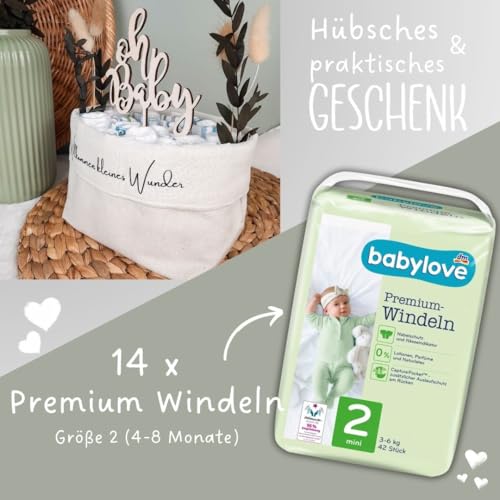 Windeltasche [NEU] | Made in Germany | handgemachte Windeltorte + CakeTopper aus Holz | Baby Geschenk und Geschenk zur Geburt |