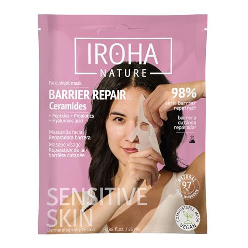 IROHA NATURE - Mascarilla Facial Reparadora Barrera | Cosmética Coreana Protectora con Ceramidas y Probióticos | Ideal Piel Sensible