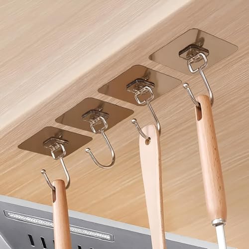 Image of 10 Pack Golden Adhesive Wall Hooks Stackable 180 Rotating Heavy Duty Sticker Hooks for Clothes Keys Towels Coats Bathroom Kitchen Home Office Stylish No Drill Rustproof Hangers