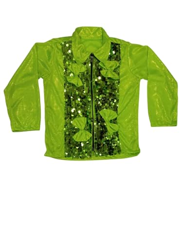 Image of BookMyCostume Light Green Annual Day Dance Dress for Boys | Full Sleeves Sequin Collared Shirt with Matching Pants | Western Dance Costume for Kids | Stylish Fancy Dress | 10-12 Years