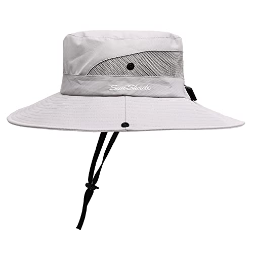 Image of Womens Summer Sun Hat Beach Hat Wide Brim Outdoor UV Protection Hat Foldable Cool Mesh Ponytail Bucket Hat
