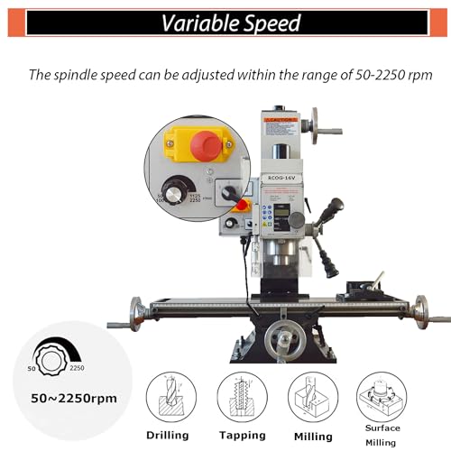 INTBUYING Mini Milling Drilling Machine Benchtop Mill Drill Machine 5.5x20in Precision Hobby Milling Machine 600W MT2 Variable Speed Micro Feed with Spindle Drill Chucks for Metal Plastic Wood 110V