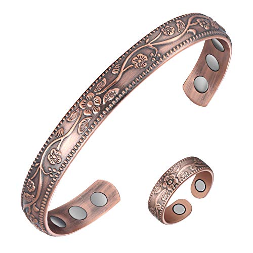 EnerCoppeX Braccialetto Magnetico Donna In Rame Puro 99,99% - 12 Magneti 3500 Gauss, Stile Turco, Con Maglie Extra