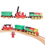 Battery Operated Train for Wooden Track,Christmas Motorized Train Locomotive Set with Magnetic Connection,Lights and Sounds,Wooden Train Accessories for Kids Boys