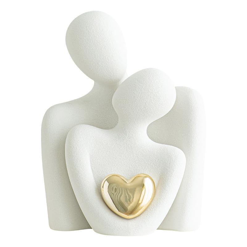 Statue couple romantique en résine blanche pour décoration étagère de salon