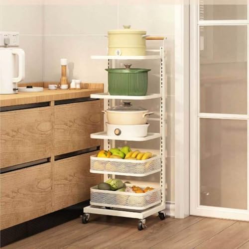 White Free Standing Kitchen Lid Organizer with 5 Adjustable Boards and 2 Baskets - Perfect Pot Lid Holder for Cabinet or Shelf Space Saving Solution