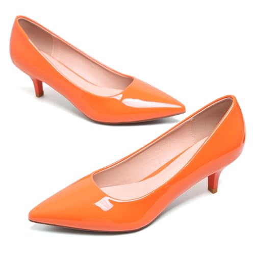 Image of Women's Low Kitten Heel Pumps Classic Fashion Dress Pumps Simple Heeled Shoes for Office Work