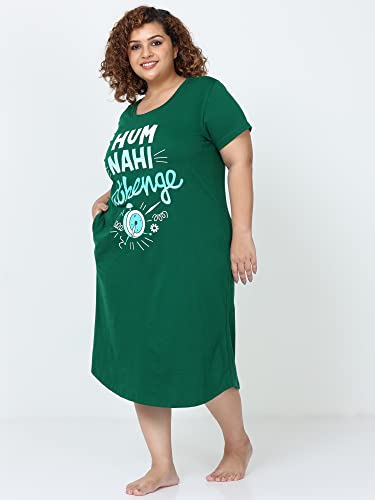 Image of 9shines Label Stylish Plus Size Hosiery Cotton Short Nighty for Women | Knee Length Night Dress with Pocket | Graphic Print Nightwear for Daily and Lounge Wear (9S-WP-Polo)