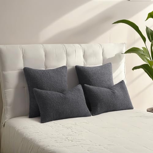HAUSSY Pack of 2 Boucle Lumbar Throw Pillow Covers 12x20 Inch, Dark Grey by HAUSSY - Used condition - Image 7