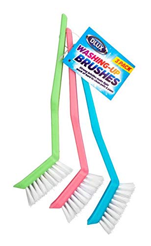 Concept4u 3 Dish Brushes Washing Up Strong Nylon Bristles Scrubbing Pots Pans Cleaning