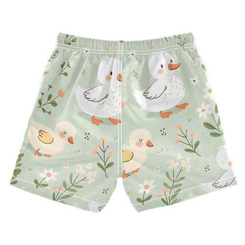 OREZI Boys Swim Shorts Cartoon Cute Ducks Floral Green Bathing Suit for Kids2